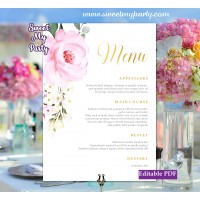 Cream pink roses menu cards printable template, (135)